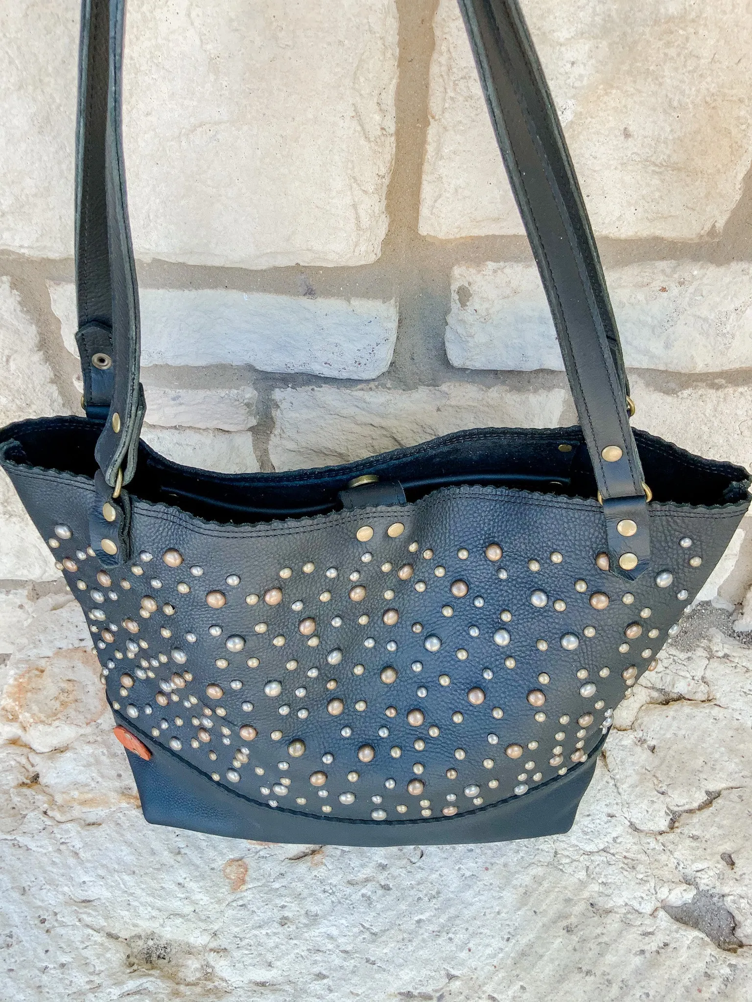 Tote w/ Studded Detail- Large- Black Half   Half