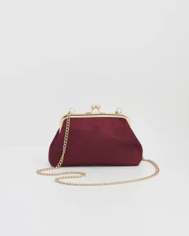 Victoriana Burgundy Embroidered Satin Clutch