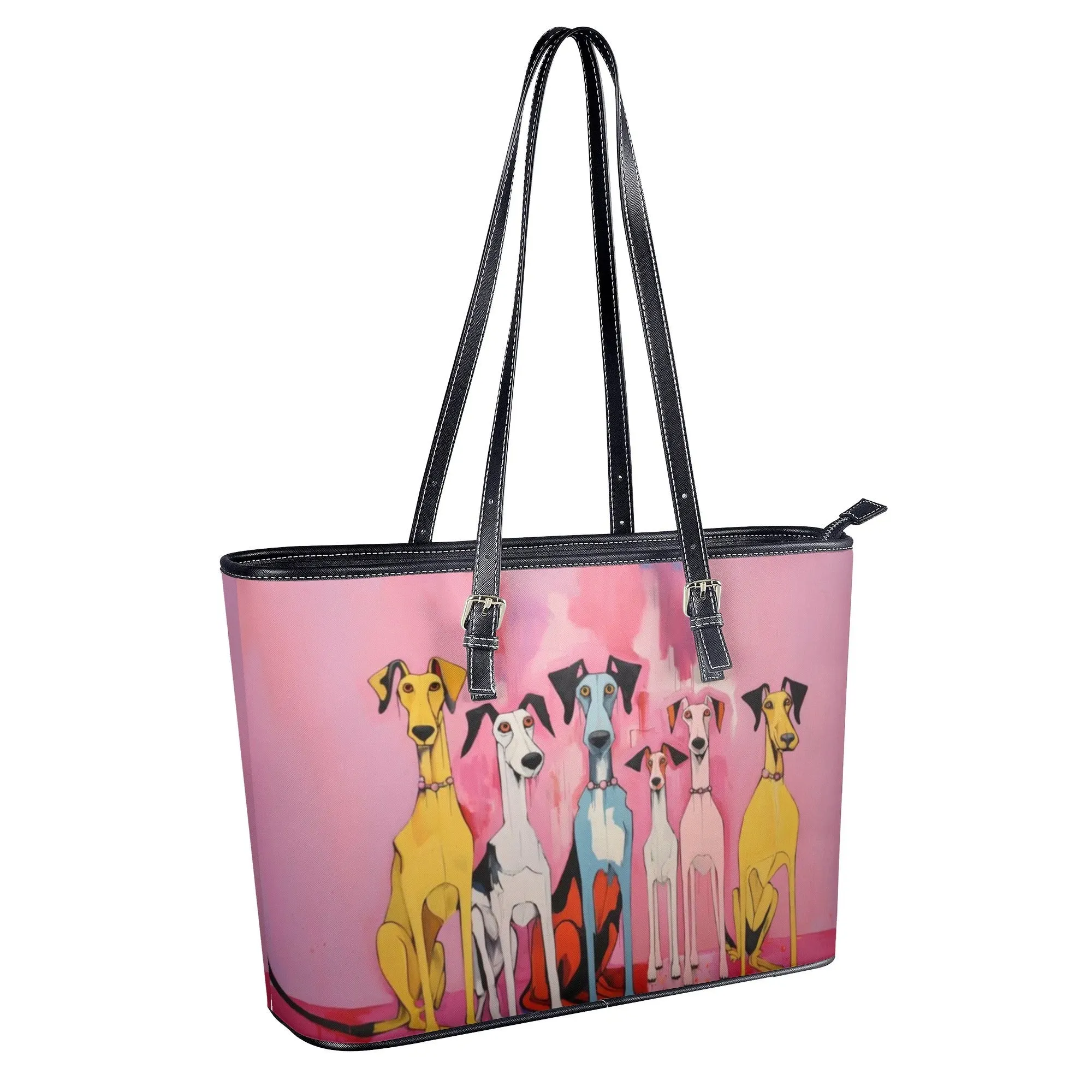 Whimsical Pink Elegant Dog Art Durable Zipper Handbag